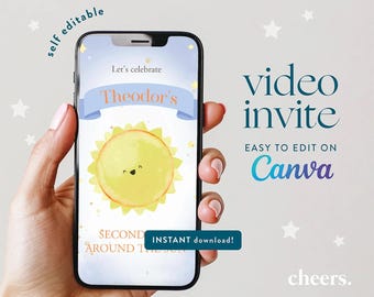Two the Moon - Cute Astronaut SELF EDITABLE Video Invitation - Canva template - Astronauts Invitation