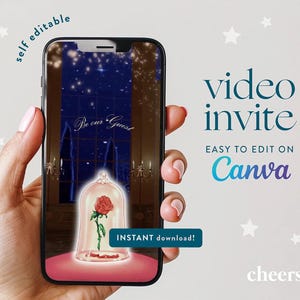 Invitación en video AUTOEDITABLE de La Bella y la Bestia: invitación de cumpleaños de princesa
