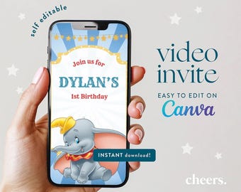 Dumbo SELF EDITABLE Video Invitation - Canva template - Dumbo Circus Invitation