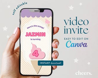 Ice Cream SELF EDITABLE Video Invitation - Cava template - Animated Ice Cream Birthday Invite