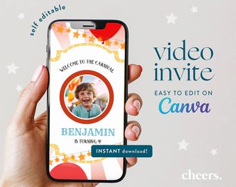 Carnival SELF EDITABLE Video Invitation - Canva template - Carnival Party Invite