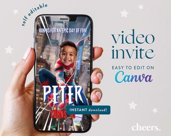 Spiderman Invitation SELF EDITABLE on Canva - Spiderman Invite - Superhero Invitation