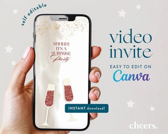 Suprise Party SELF EDITABLE Video Invitation - Canva Template - Adult party invitation