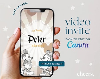 Magic Kingdom SELF EDITABLE Video Invitation Neutral Colors - Canva template - Birthday Invitation