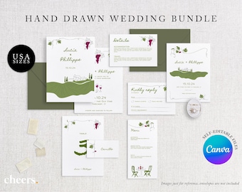 Vineyard Wedding Bundle - Modern Wine Wedding Editable Files - Trendy Wedding Style Invitation