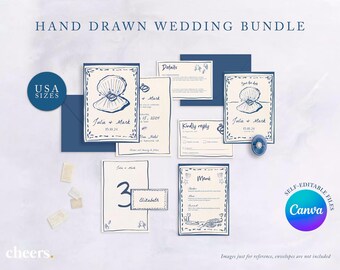 Beach Wedding Bundle - Modern Beach Wedding Editable Files - Trendy Wedding Style Invitation