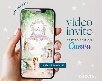 Editable Fairy Birthday Invitation Video Canva Template, Fairy Garden Party Invite, Magical Digital Invitation