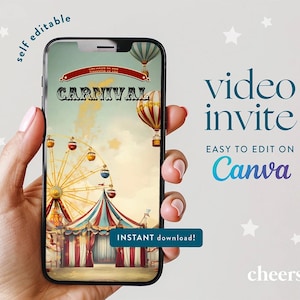 Vintage Karneval SELBST EDITIERBARE Video Einladung - Canva Vorlage - Karneval Party Einladen
