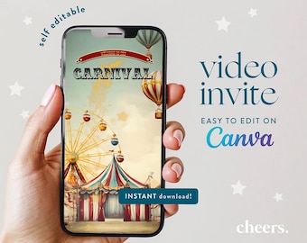 Vintage Carnival SELF EDITABLE Video Invitation - Canva template - Carnival Party Invite