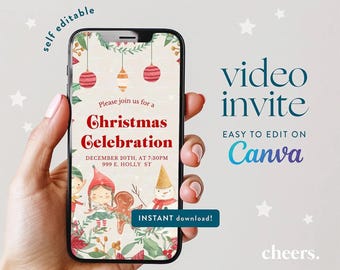 Christmas Elves SELF EDITABLE Video Invitation - Christmas Card, Christmas Party Invitation, Christmas Greetings, Christmas Elves.