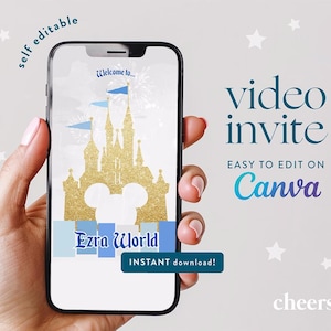 Magic Kingdom SELF EDITABLE Video Invitation Blue - Canva template - Birthday Invitation