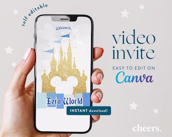 Magic Kingdom SELF EDITABLE Video Invitation Blue - Canva template - Birthday Invitation