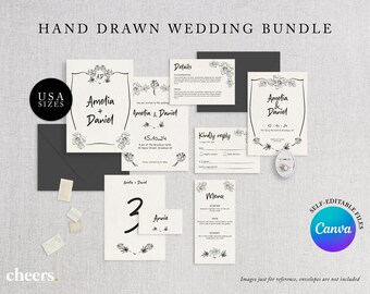 Floral Wedding Bundle - Modern Floral Wedding Editable Files - Trendy Wedding Style Invitation