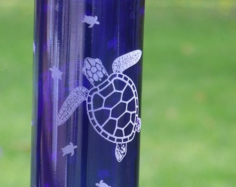 NEW ETCHED Sea turtle Recycled Wine bottle Hummingbird feeder