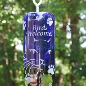 Nouvelle bouteille de vin recyclée gravée pour amoureux des chats Mangeoire pour colibris ou oiseaux
