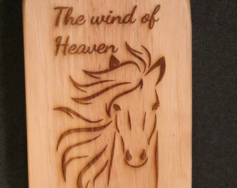 The wind of heaven Horse White Oak sign 20 in. long by 4 3/4 in wide.