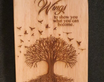 Root & Wings Tree of life White Oak sign 20 in. long by 4 3/4 in wide.