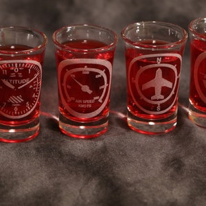 Pilot Flight Instruments Gauges shot glasses sets of 8 or 4