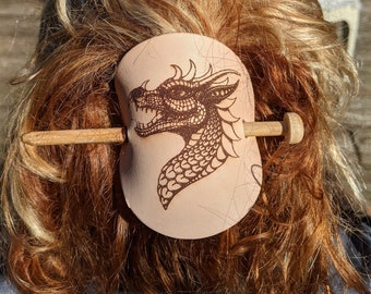 Dragon Natural Leather Hair cuff with stick, barrette, hair accessory