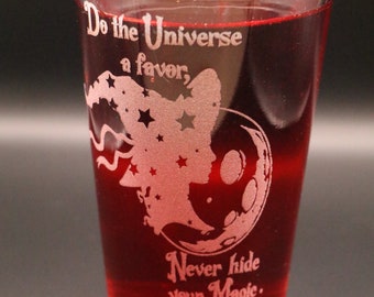 Never Hide your magic Witch full moon Etched wine or Pub beer Glasses set of 2 or single