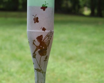 NEW Item Fairy Garden Green Triangle Recycled Wine bottle Hummingbird feeder