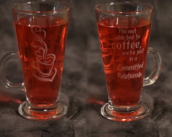 Commited Coffee Tea relationsip Cafe Irish coffee mug glass single or set of 2