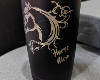 Stainless steel travel mug. Horse Mom or Dad