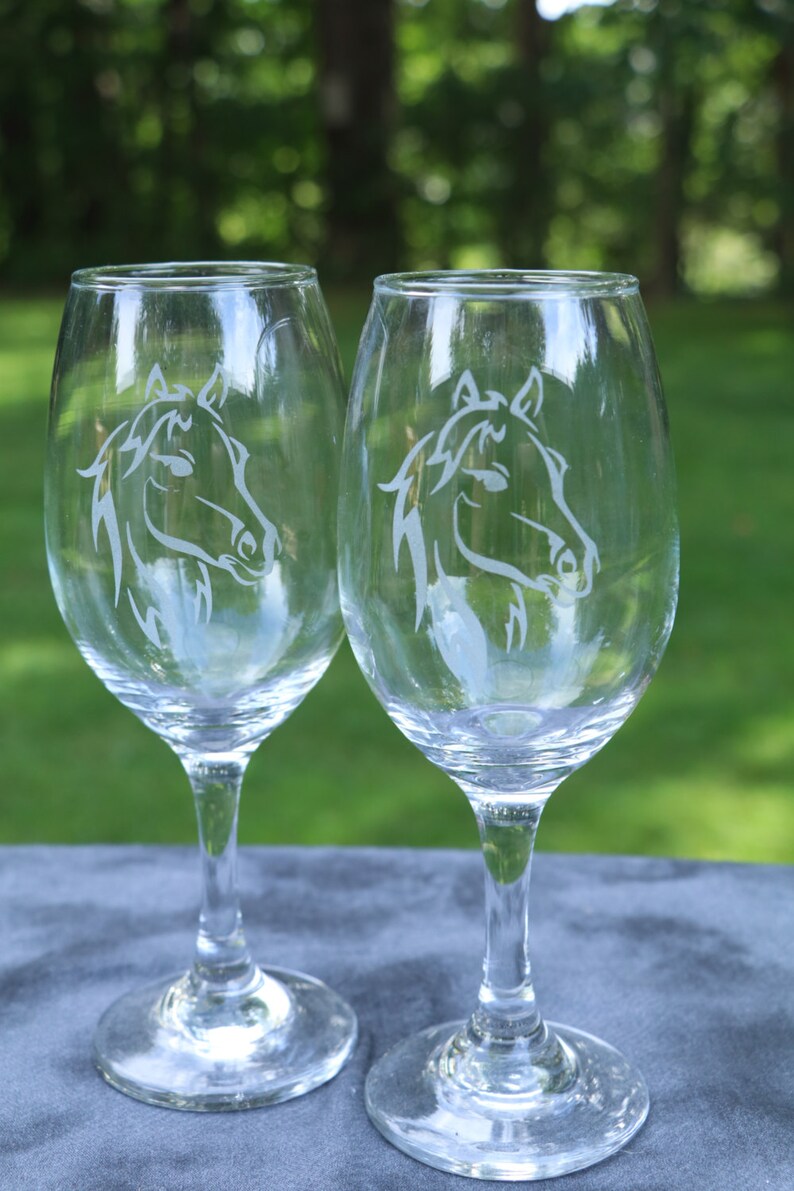 Horse Etched White Wine or Pub Glasses Set of 2 Etsy