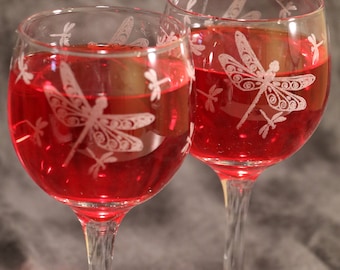 Dragonfly Etched Red Wine Glasses Set Of 2