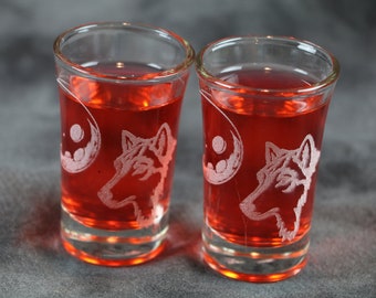 Wolf Moon Set  Etched Shot Glasses Set Of 2 or 4