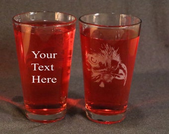 Eagle Etched Pub Glasses Set Of 2