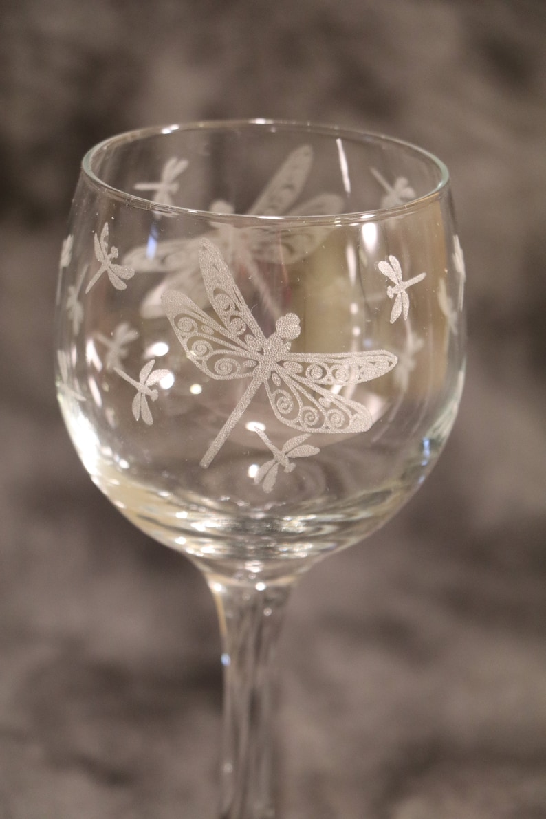 Dragonfly Etched Red Wine Glasses Set Of 2 Etsy