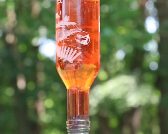NEW ETCHED Lighthouse Recycled 187 ML Wine bottle Hummingbird or Bird feeder