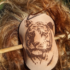 Tiger Natural Leather Hair cuff with stick, barrette, hair accessory