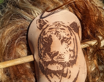 Tiger Natural Leather Hair cuff with stick, barrette, hair accessory