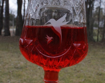 Etched Hummingbird Feeder from recycled Crown Royal 750 or 375ml