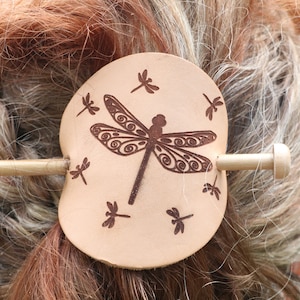 Dragonfly Leather Hair cuff with stick, barrette, hair accessory, hair tie, cuff
