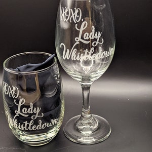Xoxo Lady Whistledown Bridgerton inspired Etched Wine, pub, pilsner, White wine stemmed or stemless glasses Single or Set Of 2