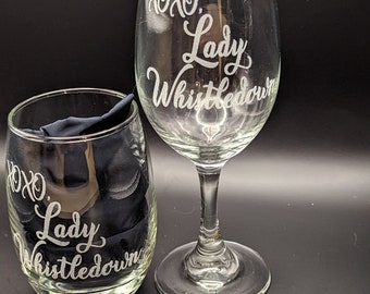 Xoxo Lady Whistledown Bridgerton inspired Etched Wine, pub, pilsner, White wine stemmed or stemless glasses Single or Set Of 2