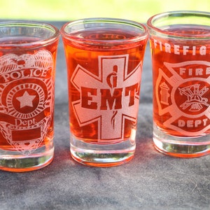 Police, Firefighter, and EMT off duty, Save yourself dessert or  shot glasses sets of 8, 6, 4 or 2