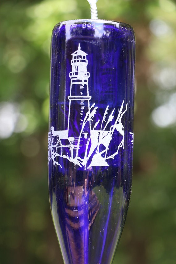 New Etched Lighthouse Recycled Wine Bottle Hummingbird Feeder Etsy