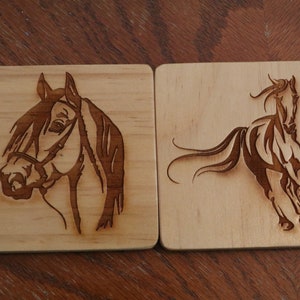 Horse  Wooden Coasters set of 2 engraved