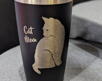 Stainless steel travel mug. Cat Mom