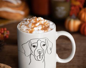 Mug 11oz - Custom Hand Drawn One Line Pet Portraits, Personalized Dog Cat Portrait, Unique Pet Lover Gift, Animal Artwork, Ceramic Tea Cup