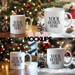 Christmas Mug Mockup Bundle: White 11oz Ceramic Coffee Cup (Digital Download)