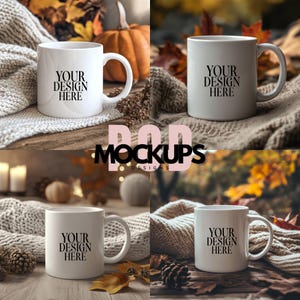 4 Fall Halloween Mug Mockup Bundle Autumn White 11oz Mug Mockups Coffee Cup Mockups Halloween Mug Mockup Bundle Sublimation POD Mugs Mockup