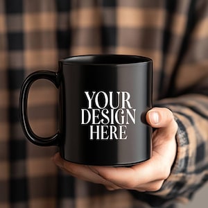 Black Mug Mockup, 11oz Black Mug Mockup, Man Holding Black Coffee Cup, Father Day Dad Mug Photo Mock Up Digital Download