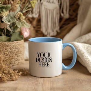 Blue Accent Mug Mockup: 11oz Ceramic Coffee Cup (JPG Digital Download)