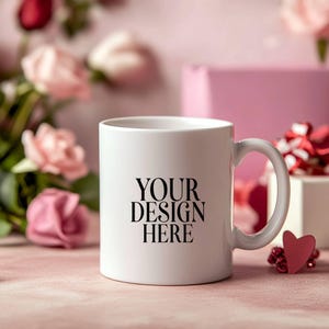 Valentinstag Becher Mockup Weiße Kaffeetasse, 11 Unze weiße Keramikbecher Mockup, Valentinstag Hintergrundfoto, sofortiger digitaler Download