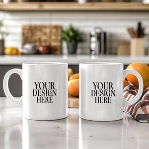 Boho Duo 11oz Ceramic White Mug Mockups, Two White Coffee Mug Mockup, Coffee Cup Mock Up Photo Template, Instant Digital Download